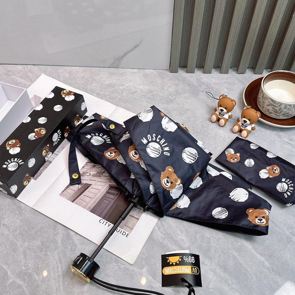 Moschino Teddy Bear Print Black Folding Umbrella - Picture 3 of 9